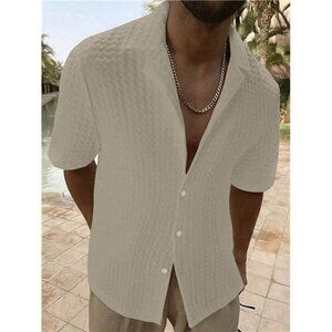 Men's Textured Button-up Shirt Men Summer Beach or Casual Wear